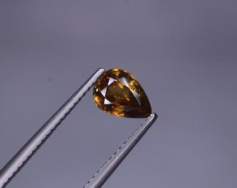 1.16Cts Natural Sphene Gemstone – Pear Cut Titanite, Sparkling Green Fire for Jewelry