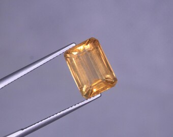 5.79Cts Honey Golden Citrine Emerald Cut Gemstone – Natural Quartz for Jewelry Making