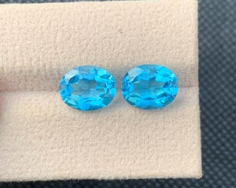 Swiss Blue Topaz Pair 6.84ct Oval Cut Matching Gemstones Loose Set