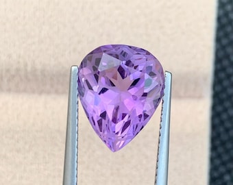 Natural Amethyst Pear Gemstone | 4.81CT Flower Cut, Teardrop Shape | Jewelry Making Supply