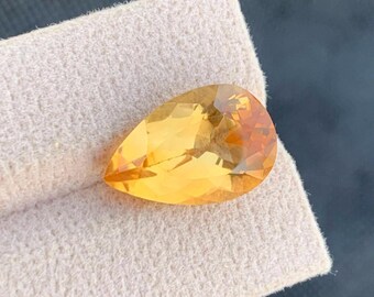 Natural Citrine Gemstone | 8.44ct Drop Shape Flower Cut, Golden Yellow, Jewelry Supply