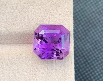 Natural Amethyst Asscher Cut Gemstone | 8.23CT Square Purple Loose Stone