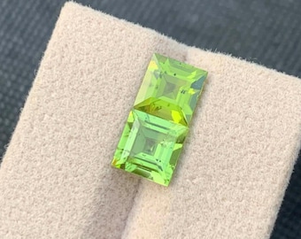 Natural Peridot Pair 3.42ct Square Cut Matching Green Gemstones Loose Jewelry Set