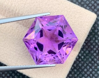 Natural Amethyst Gemstone | 32ct Hexagon Flower Cut Loose Stone, Jewelry Supply