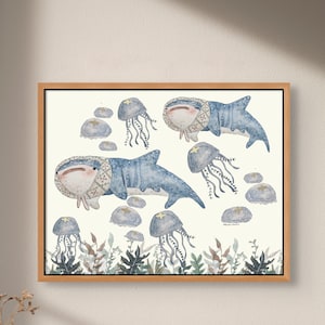 REQUIN BALEINE Illustration | Décoration murale maison de plage | oeuvre d'art pour chambre d'enfants | Cadeau pour les amoureux des requins