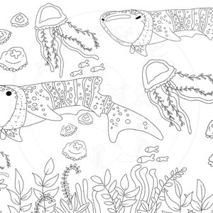WHALE SHARK Coloring Page |Downloadable coloring sheet | Cute Shark Color Page | Baby Shark Coloring Sheet | Fish Coloring Sheet