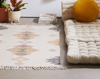 new 3x5 feet Handmade Block printed Indian Rug  / Carpet / Kilim / Floor Rug / Indian Dhurrie rug / Cotton Rug / Area Rug 36x60 inche 90x150