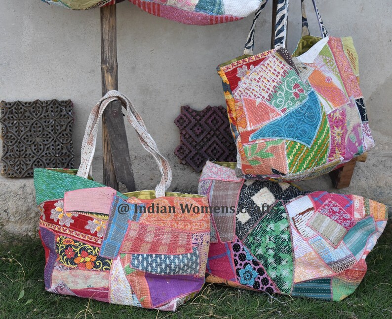 10 pcs lot of Beautiful Vintage cotton kantha Tote bag shoulder bag handle bag Patch Bag