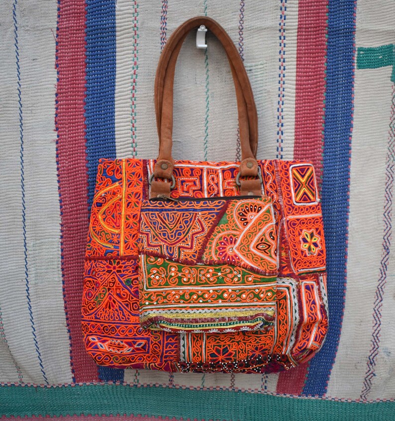 Vintage Banjara Tote bag / shoulder bag / leather handle bag | Etsy