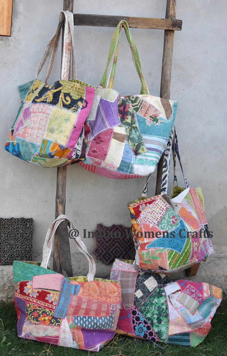 10 pcs lot of Beautiful Vintage cotton kantha Tote bag shoulder bag handle bag Patch Bag