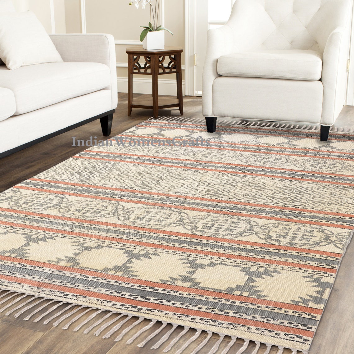 Indian Cotton Rug Woven Rug Decor Rug Rustic Rug Handmade Etsy