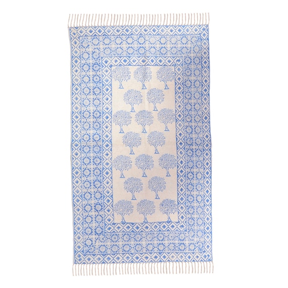 Hand Block Printed 100/% Cotton Kilim Tassel Hand Woven Throw Coverlet 48x72 inch