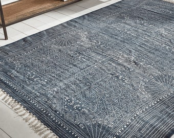 new 4x6 feet Handmade Block printed Indian Rug  / Carpet / Kilim / Floor Rug / Indian Dhurrie rug / Cotton Rug / Area Rug 48x72 inch 120x180