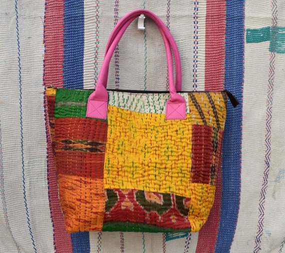 Vintage Silk kantha Tote bag / shoulder bag / handle bag | Etsy