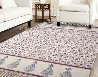 Handmade Block printed Indian Rug / Rug  / Carpet / Kilim / Floor Rug / Handmade Rug / Indian Dhurrie rug / Cotton Rug / Area Rug