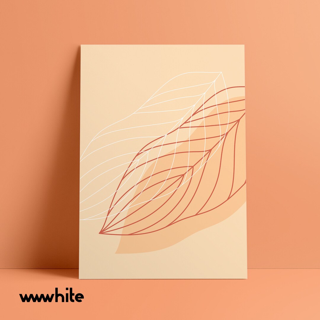 Autumn Leaf in Beige Neutral Line Art Poster / Instant Etsy