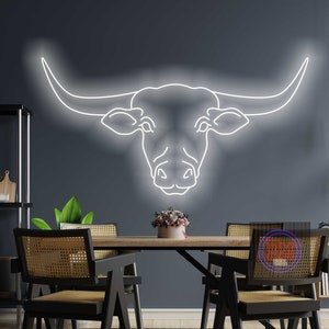 Neon sign Longhorn bull, cow neon sign, longhorn neon sign, testa del toro, real bull skull pink, neon bull sign, rodeo neon sign