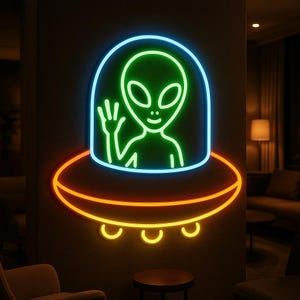 Alien UFO Neon Sign – Glowing Flying Saucer Wall Light for Sci-Fi & Space Lovers