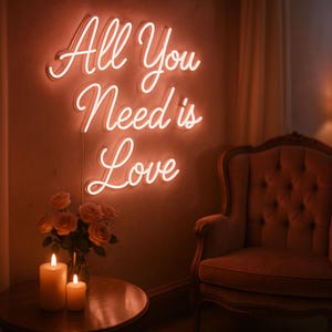 All You Need Is Love Neon Sign – Romantic LED Wall Light for Bedroom, Wedding, Valentine’s Day – Pink or Custom Colors Available