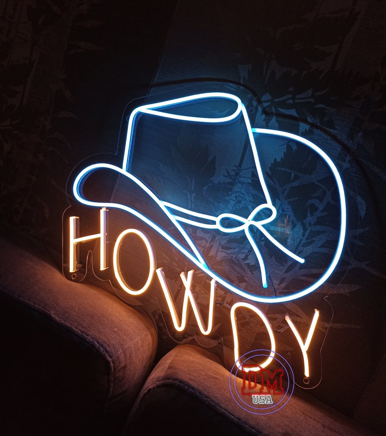 Cowboy Hat Howdy Neon Sign, Cowboy Straw Hat Sign, Cowgirl Hat Neon ...