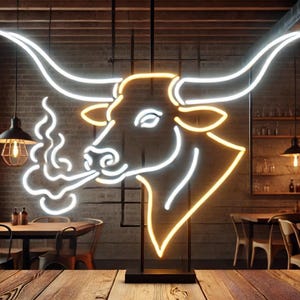 Longhorn bull neon sign, rodeo bull neon sign, head bull neon sign, texas bull neon sign, Texas Longhorn Bull neon sign, Neon Bull sign