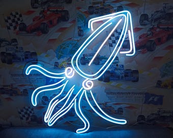 Neon squid sign, Squid neon sign, Neon calamari sign, Calamari neon light, Squid LED sign, Calamari neon display, Neon squid sculpture