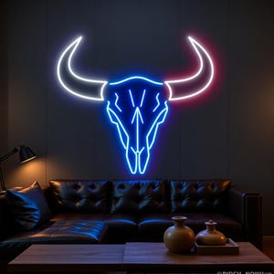 Bull skull neon sign, longhorn skull neon light, western decor neon sign, cowboy skull neon sign, texas bull skull light