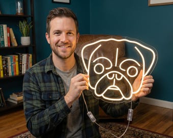 Pug Dog Neon Sign, Custom Pet Portrait Light, Dog Breed Wall Art