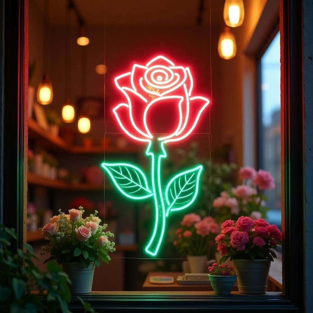 Led Light Sign Roses Rose Neon Sign, Flower Neon Sign, Neon Rose Light, Neon Flower Wall ...
