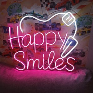 Dental clinic for kids neon sign, kids dental happy smiles neon sign, dental neon light, tooth neon sign, dental care neon sign