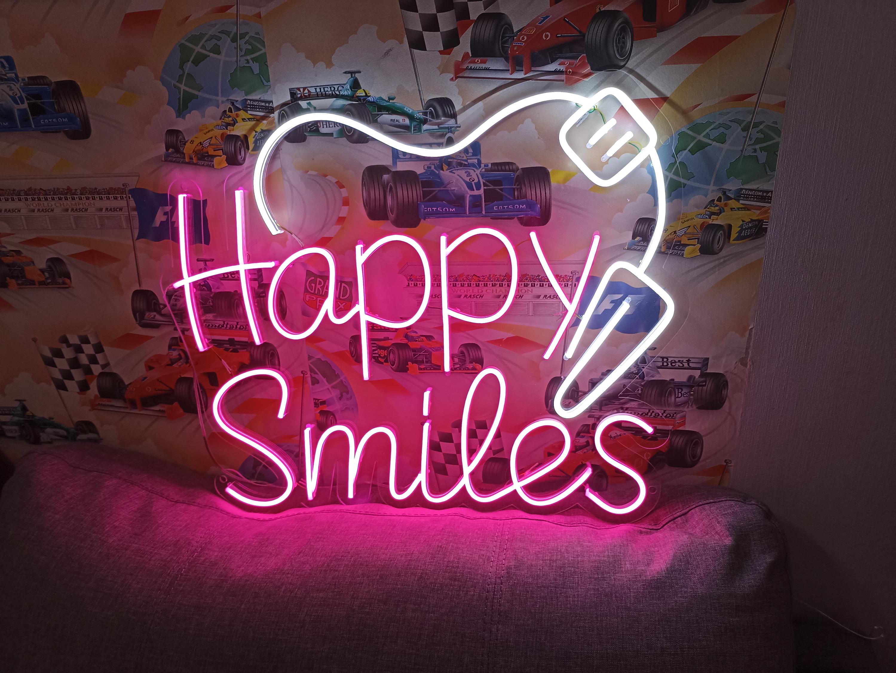Dental clinic for kids neon sign, kids dental happy smiles neon sign, dental neon light, tooth neon sign, dental care neon sign
