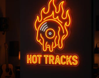 Hot Tracks Neon Sign – Melting Vinyl Record Neon Light for DJ Studio, Music Room, Bar or Record Store Decor