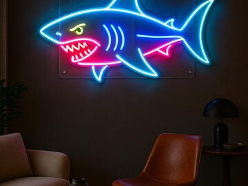 Shark neon sign, Shark - LED Neon Light, Ocean shark neon sign, Shark neon wall art, Shark neon light