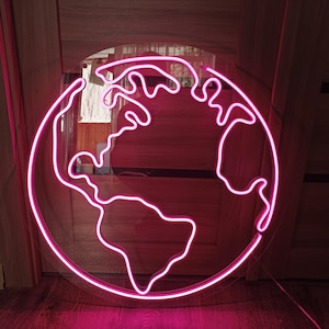 Neon Earth, insegna al neon del pianeta Terra, insegna al neon del pianeta rosa, insegna al neon della Terra, insegna al neon del pianeta, decorazione da parete con insegna al neon della Terra, lampada Neon Earth