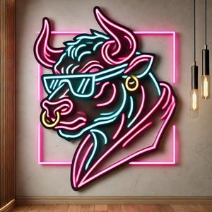 Bull with glasses Neon sign, Longhorn bull neon sign, cow neon sign, longhorn neon sign, testa del toro, neon bull sign, rodeo neon sign