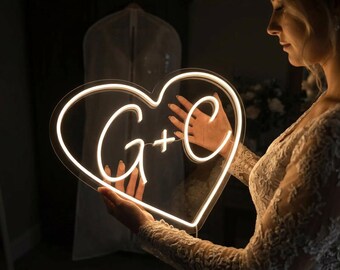 Bruiloft hartinitialen neonbord, bruiloft hart neonbord, aangepast bruiloft hart, personaliseer initialen hart neonbord, muur bruiloft decor