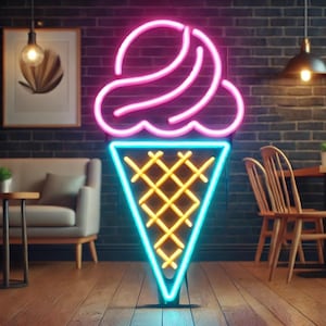 Neon-Eiscreme-Schild, Eistüte Leuchtreklame, Neon-Eistüte-Licht, Eiscreme-Neonanzeige, Neon-Eisskulptur, Eiscreme-Neon