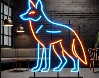 Coyote neon sign, neon coyote light, coyote LED sign, coyote neon light, custom coyote neon sign, neon coyote art, howling coyote neon sign