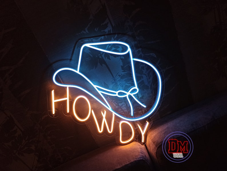 Cowboy Hat Howdy Neon Sign, Cowboy Straw Hat Sign, Cowgirl Hat Neon ...