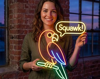 Parrot Neon Sign – Talking Squawk Bird Neon Light, Tropical Jungle Wall Decor for Bar