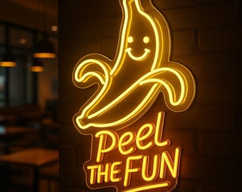 Banana Neon Sign “Peel the Fun” – Funny Neon Light Wall Decor for Kitchen, Bar, Party or Bedroom