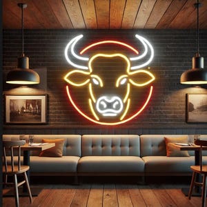 Bull head neon sign, rodeo bull neon sign, head bull neon sign, texas bull neon sign, Texas Longhorn Bull neon sign, Neon Bull sign
