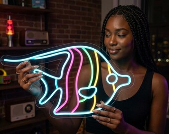 Tropical Fish Neon Sign, Exotic Aquarium Fish Neon Sign, Reef Fish Neon Sign