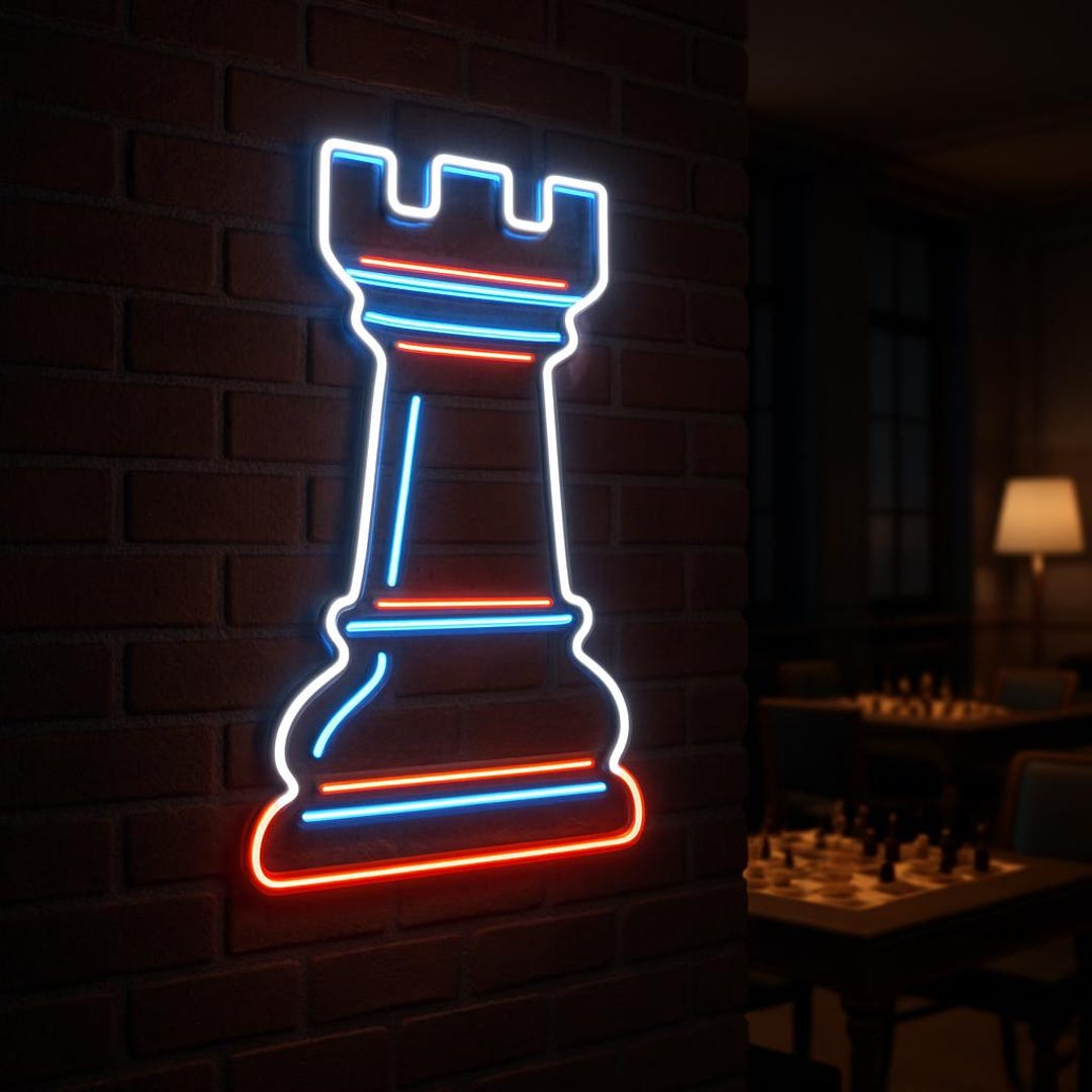 Chess Rook Neon Sign – Unique Chess Piece LED Neon Light for Game Room ...