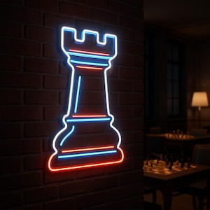 Chess Rook Neon Sign – Unique Chess Piece LED Neon Light for Game Room, Bar or Man Cave Decor