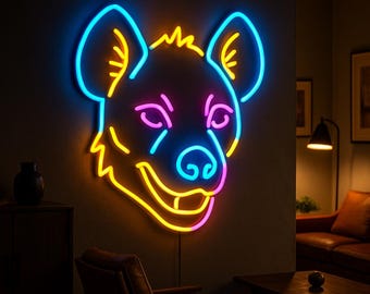 Hyena Head Neon Sign – Wild Animal Wall Art, LED Light for Game Room, Man Cave or Bar Decor
