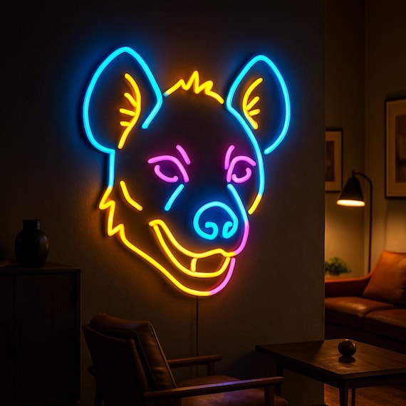 Hyena Head Neon Sign – Wild Animal Wall Art, LED Light for Game Room, Man Cave or Bar Decor