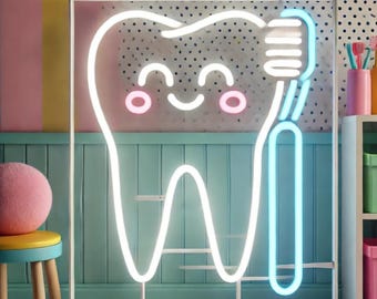 Dental clinic neon sign, kids dental neon sign, dental neon light, tooth neon sign, dental care neon sign, dentist neon sign, neon light