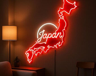 Japan Neon Sign – Glowing Map of Japan Wall Art, Japanese Room Decor, LED Outline Light for Travel Lovers or Anime Fans