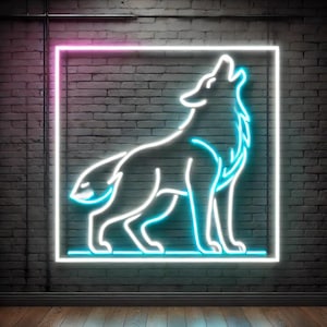 Wolf neon sign, neon Wolf light, coyote LED sign, angry Wolf neon light, custom Wolf neon sign, neon Wolf art, wild animal neon sign